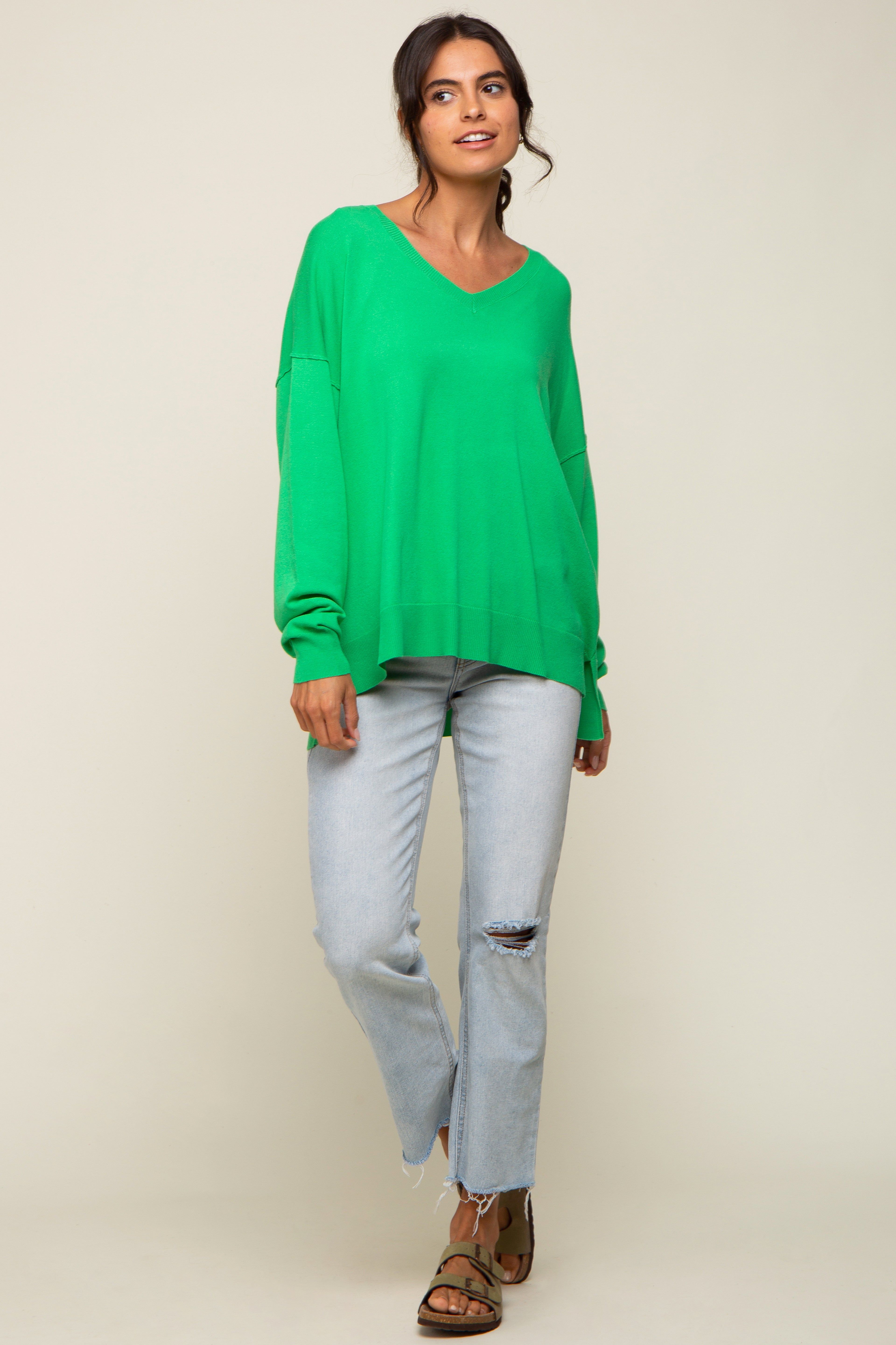 Green Knit V-Neck Long Sleeve Top sold by Pinkblush product image thumbnail 5