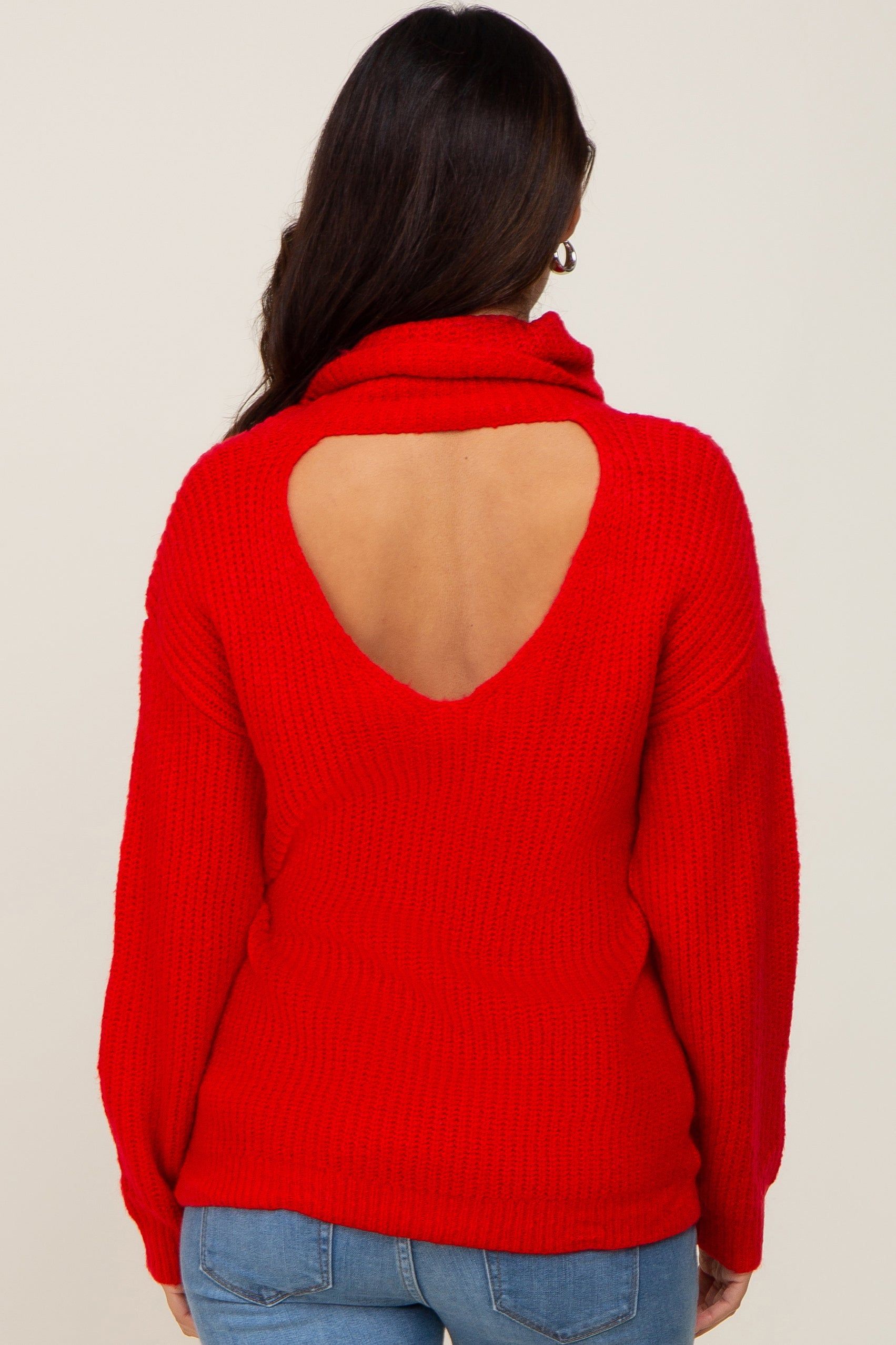 Red Soft Knit Cutout Back Maternity Sweater sold by Pinkblush product image thumbnail 3