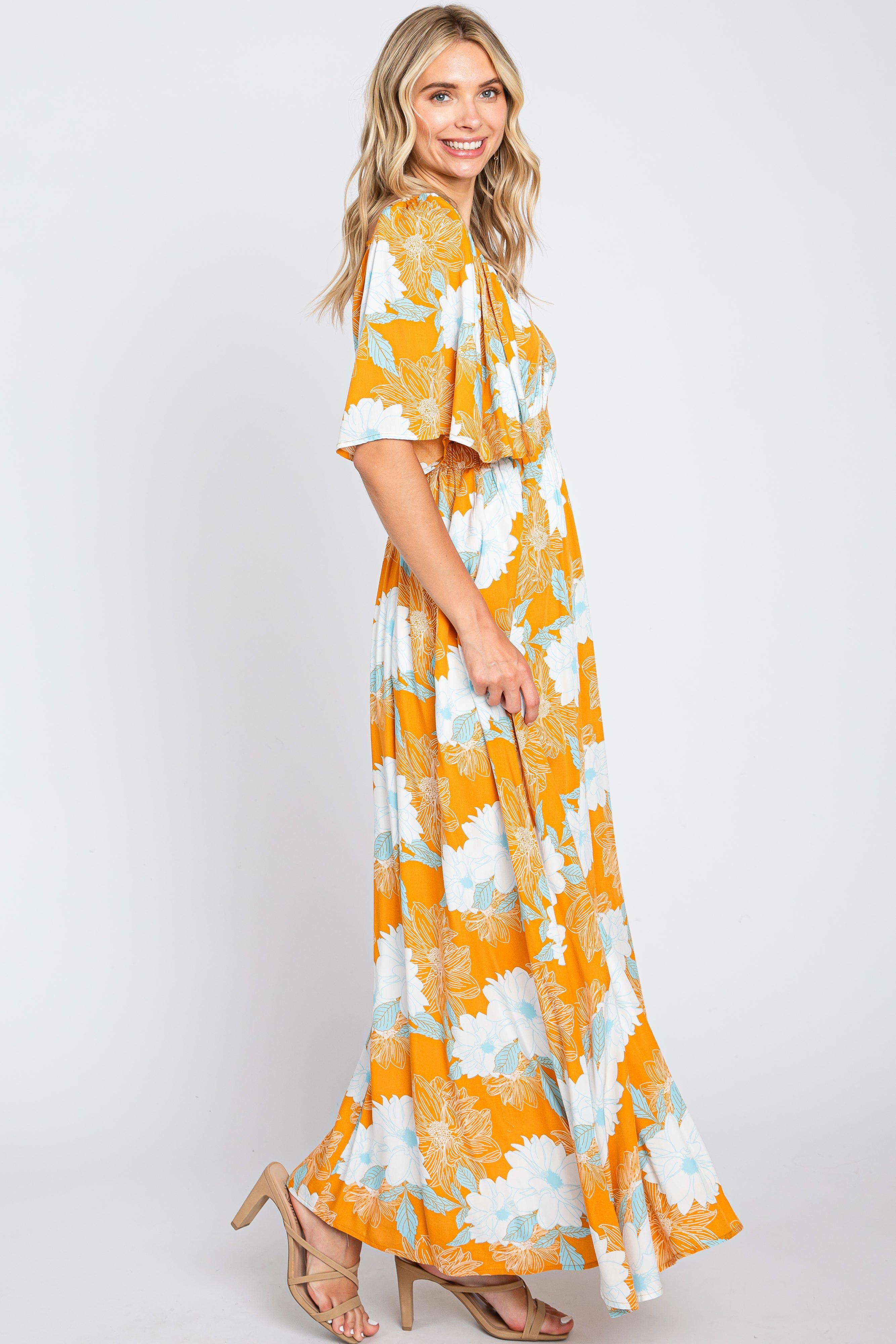 Orange Floral Deep V-Neck Maxi Dress sold by Pinkblush product image thumbnail 2