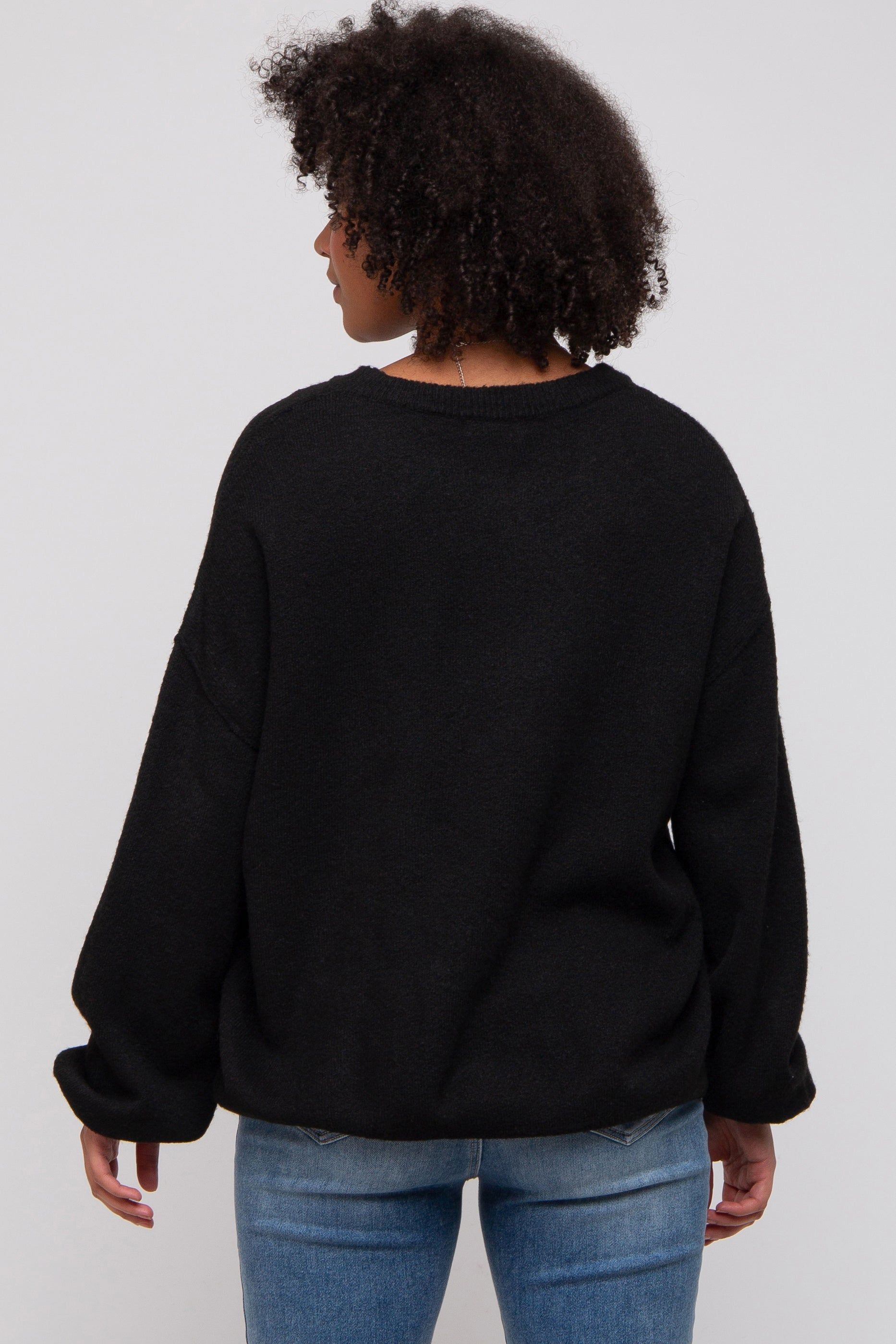 Black Basic Drop Shoulder Sweater sold by Pinkblush product image thumbnail 4
