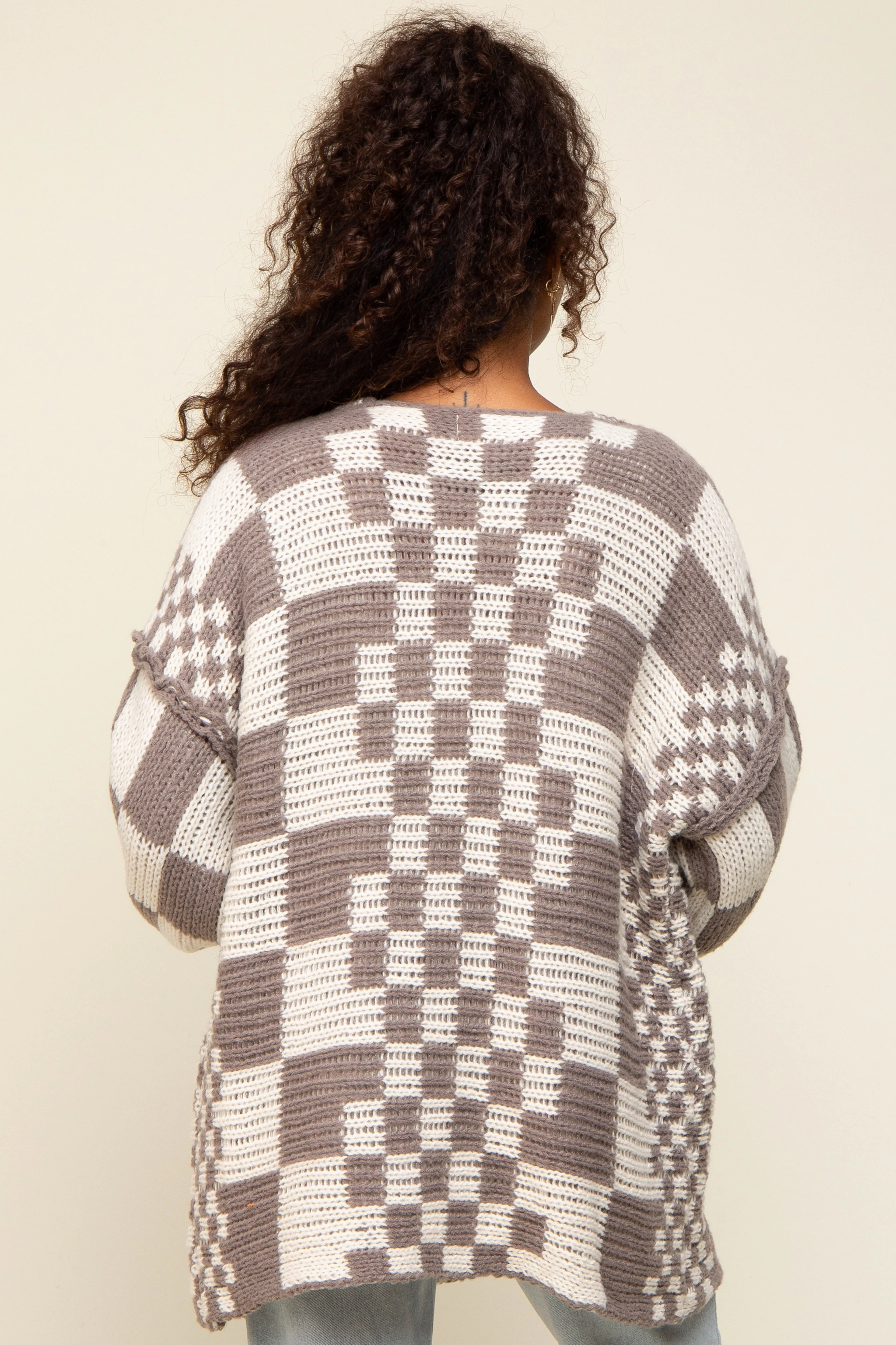 Mocha Checkered Oversized Chunky Knit Cardigan sold by Pinkblush product image thumbnail 3