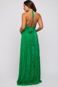 Green Plisse Halter Back Tie Maternity Maxi Dress sold by Pinkblush