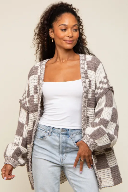 Mocha Checkered Oversized Chunky Knit Cardigan sold by Pinkblush