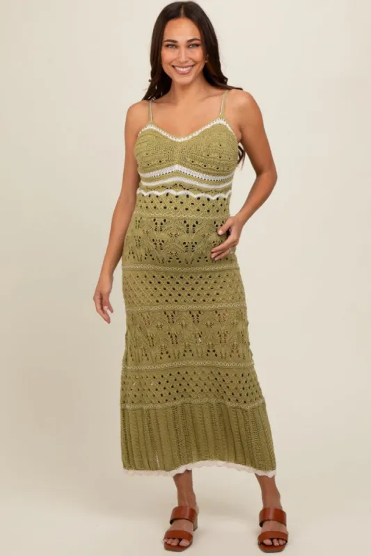Olive Contrast Trim Crochet Maternity Maxi Swim Cover Up sold by Pinkblush