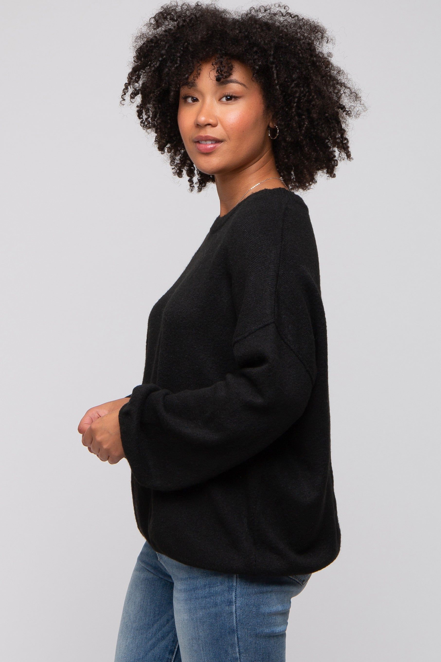 Black Basic Drop Shoulder Sweater sold by Pinkblush product image thumbnail 3