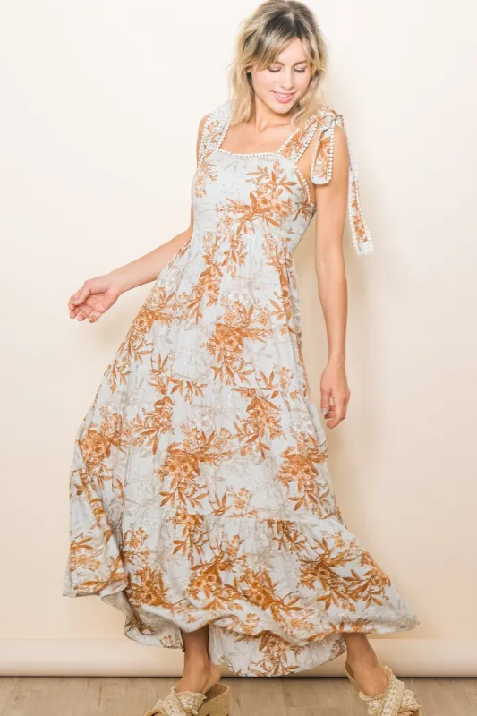 Rust Crochet Trim Floral Maxi Dress sold by Pinkblush