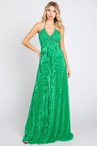 Green Plisse Halter Back Tie Maternity Maxi Dress sold by Pinkblush