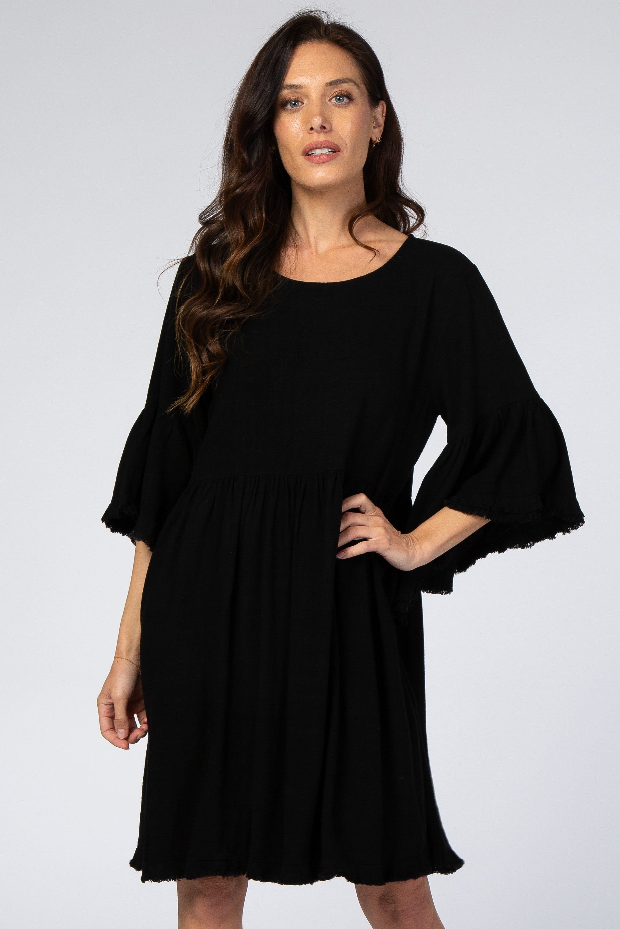 Black Linen Fringe Trim Dress sold by Pinkblush product image thumbnail 4