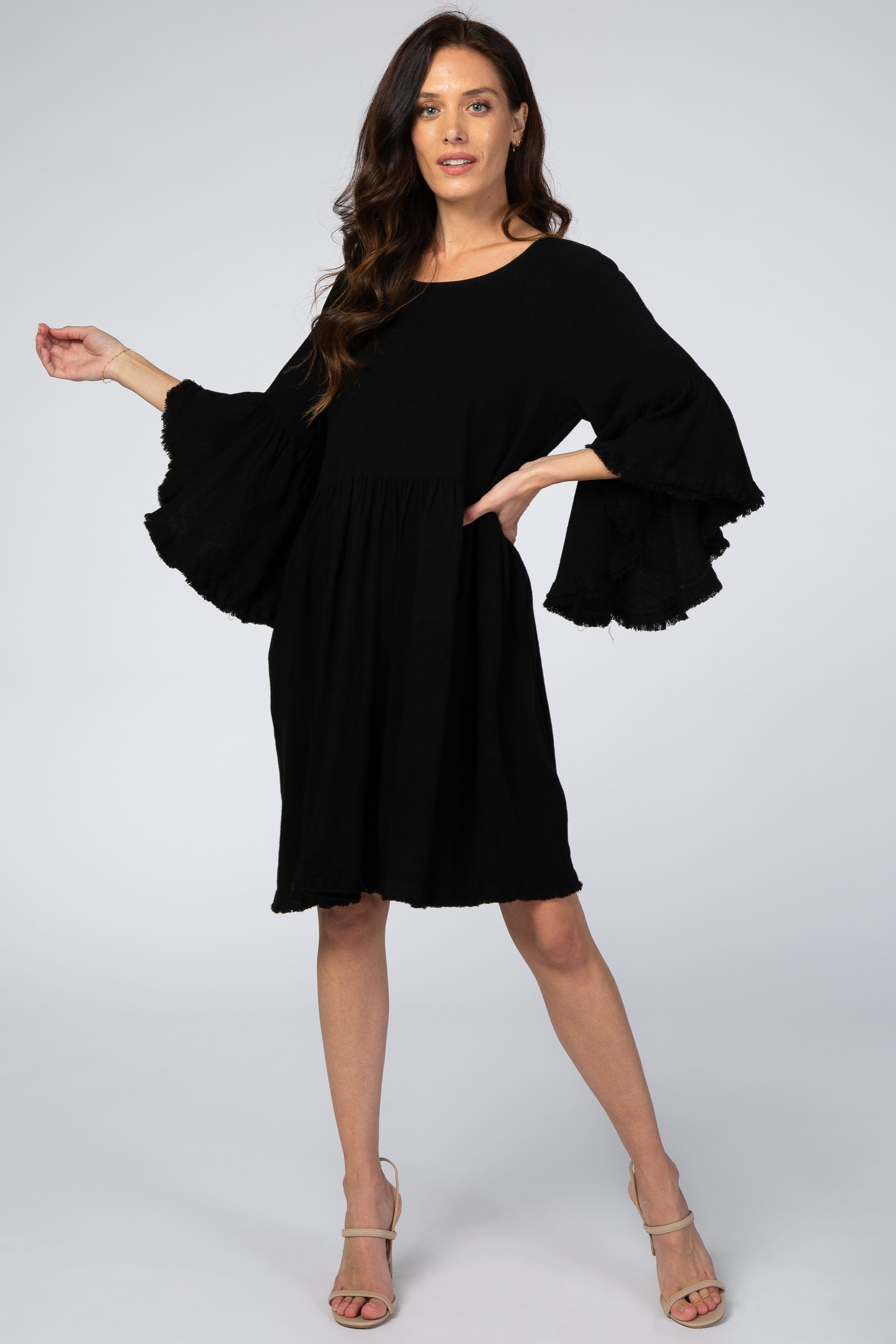 Black Linen Fringe Trim Dress sold by Pinkblush