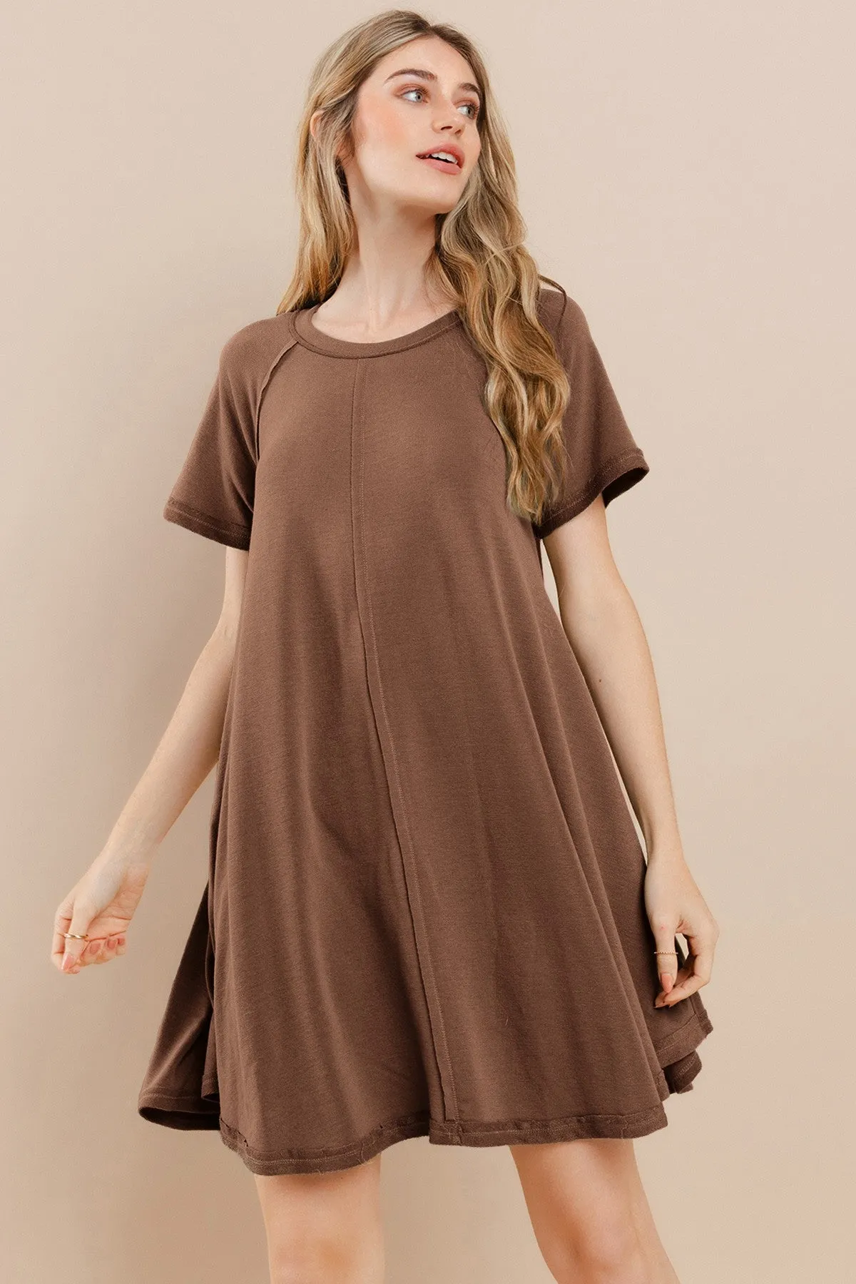 Mocha Solid T-shirt Mini Dress sold by Pinkblush