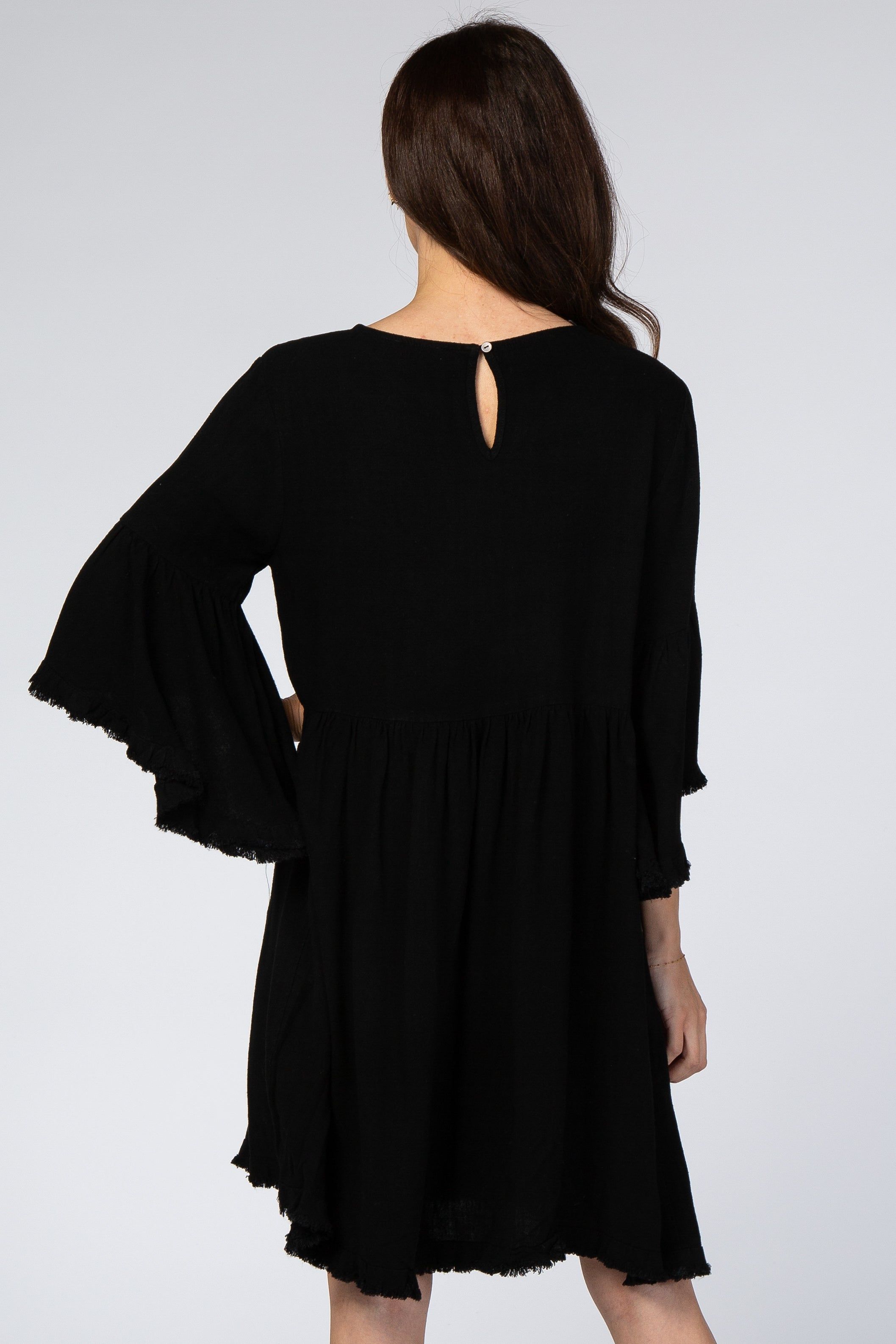 Black Linen Fringe Trim Dress sold by Pinkblush product image thumbnail 3