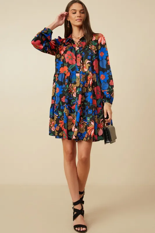 Black Multi-Color Floral Button Front Dress sold by Pinkblush