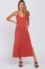 Rust V-Neck Criss Cross Back Side Slit Maternity Midi Dress sold by Pinkblush