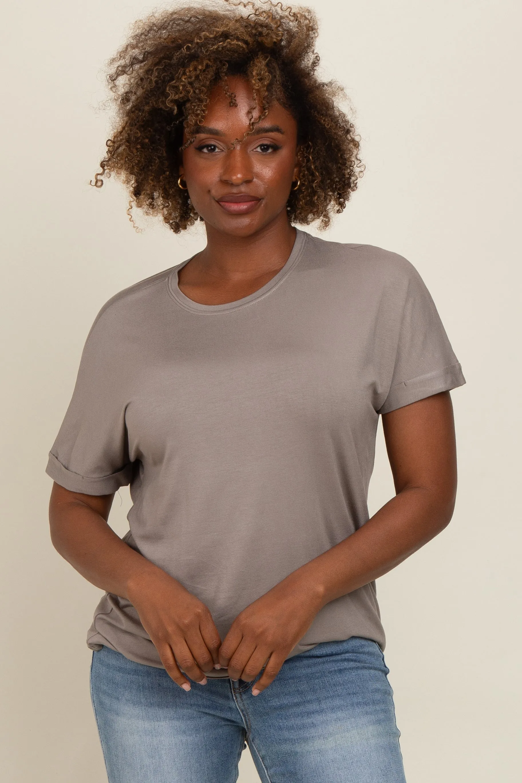 Taupe Relaxed Fit T-Shirt sold by Pinkblush
