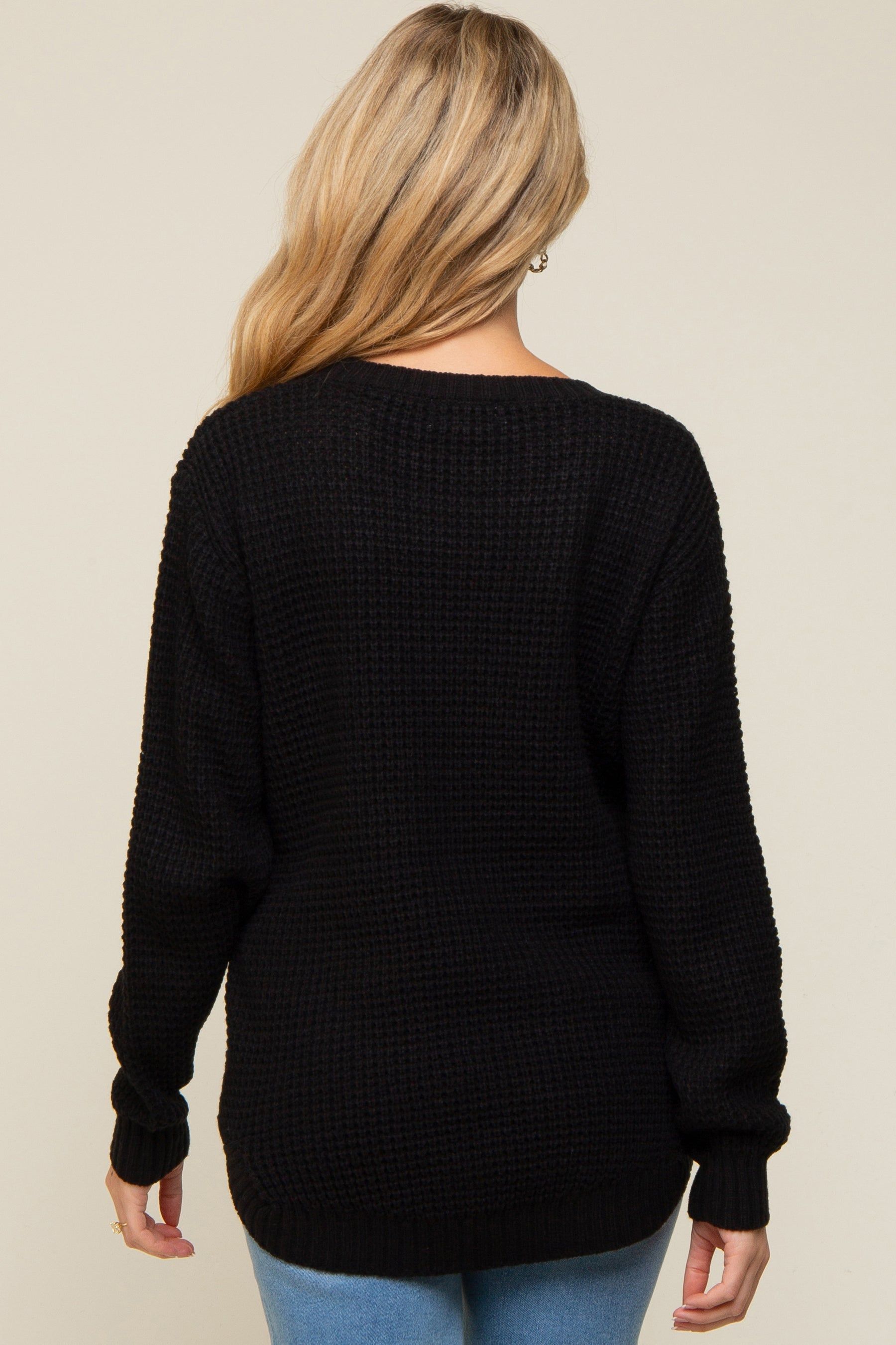 Black Waffle Knit Round Hem Maternity Sweater sold by Pinkblush product image thumbnail 3