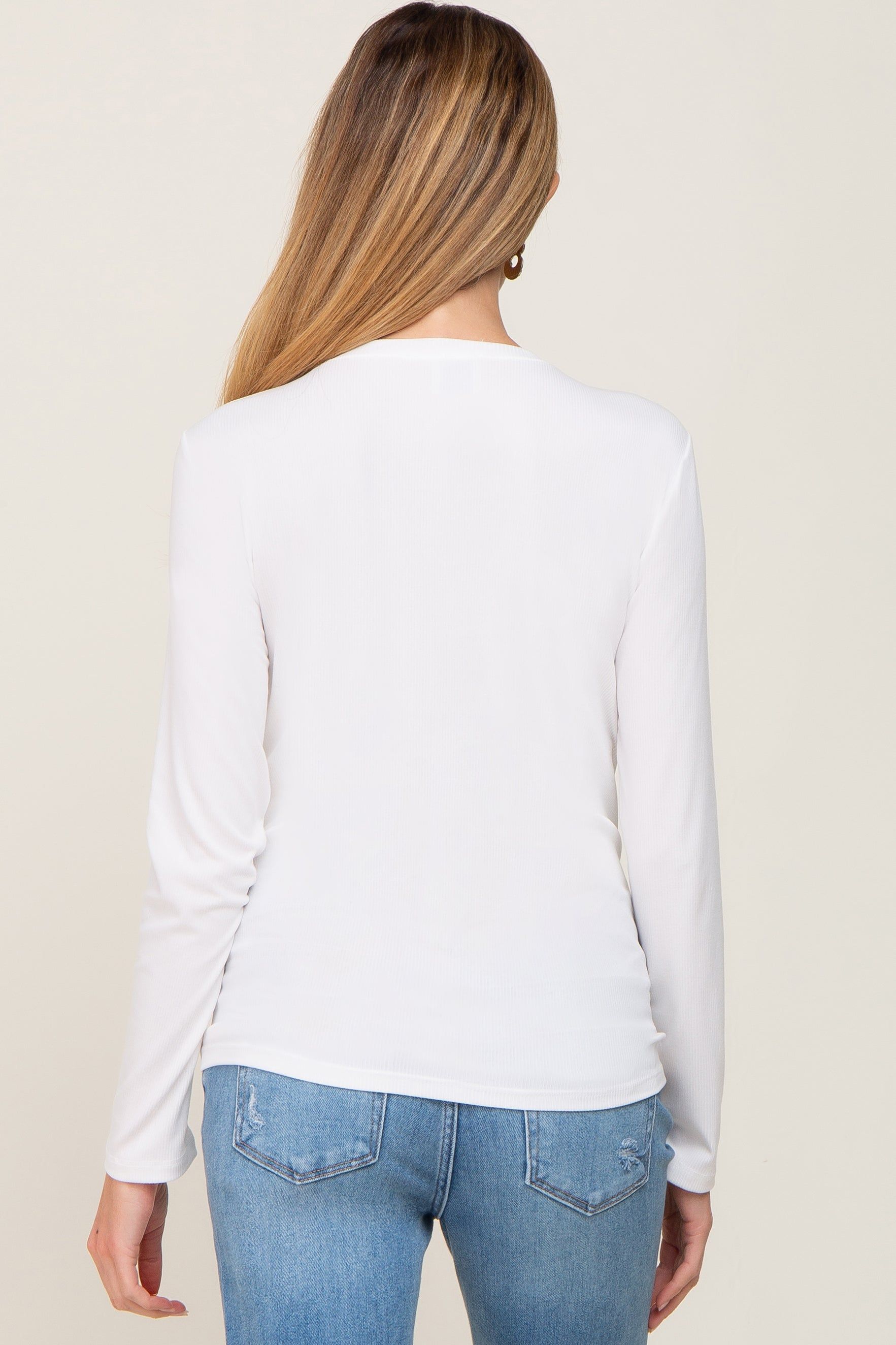 Ivory Ribbed Basic Long Sleeve Maternity Top sold by Pinkblush product image thumbnail 3