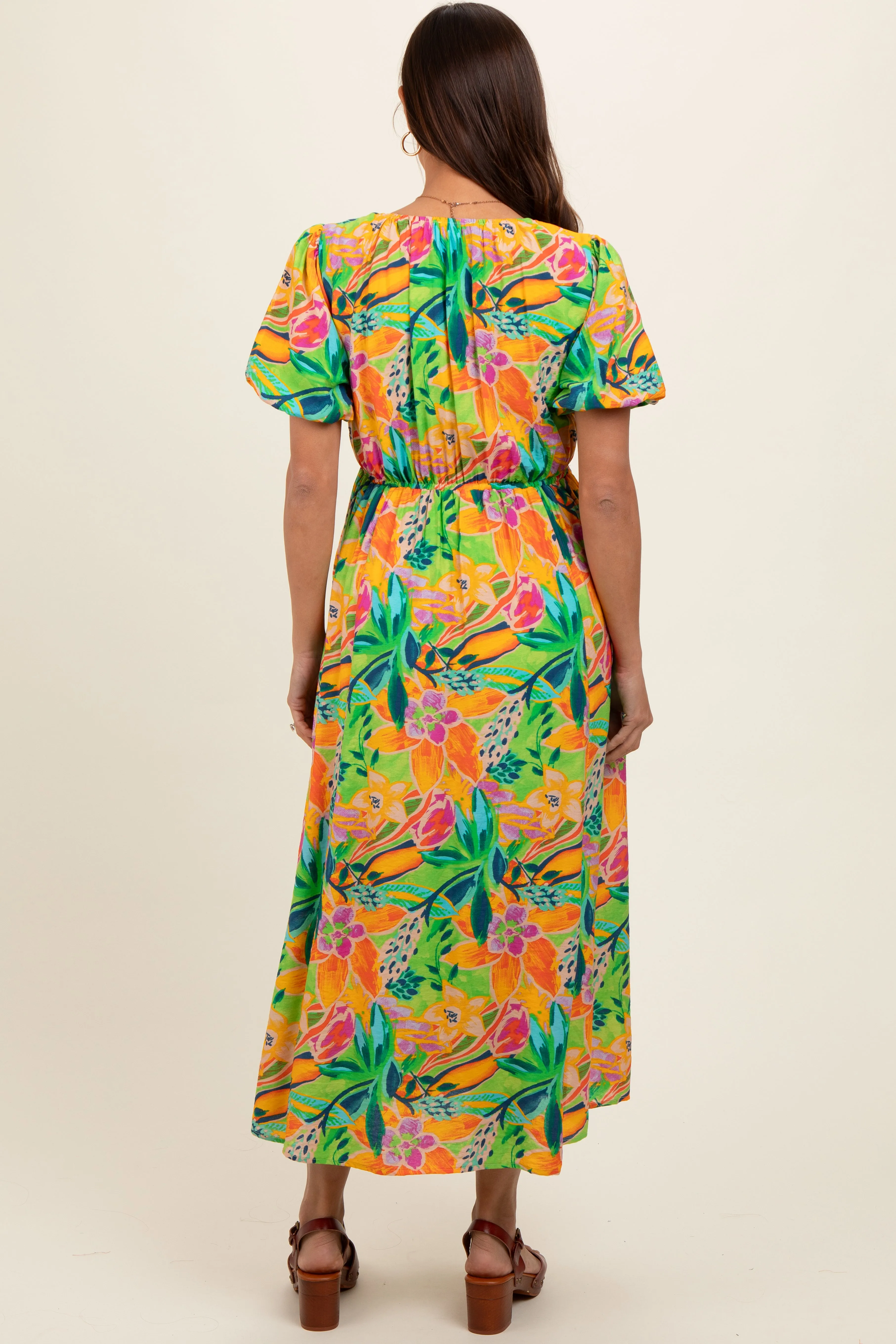 Lime Floral Puff Sleeve Maternity Midi Dress sold by Pinkblush product image thumbnail 4