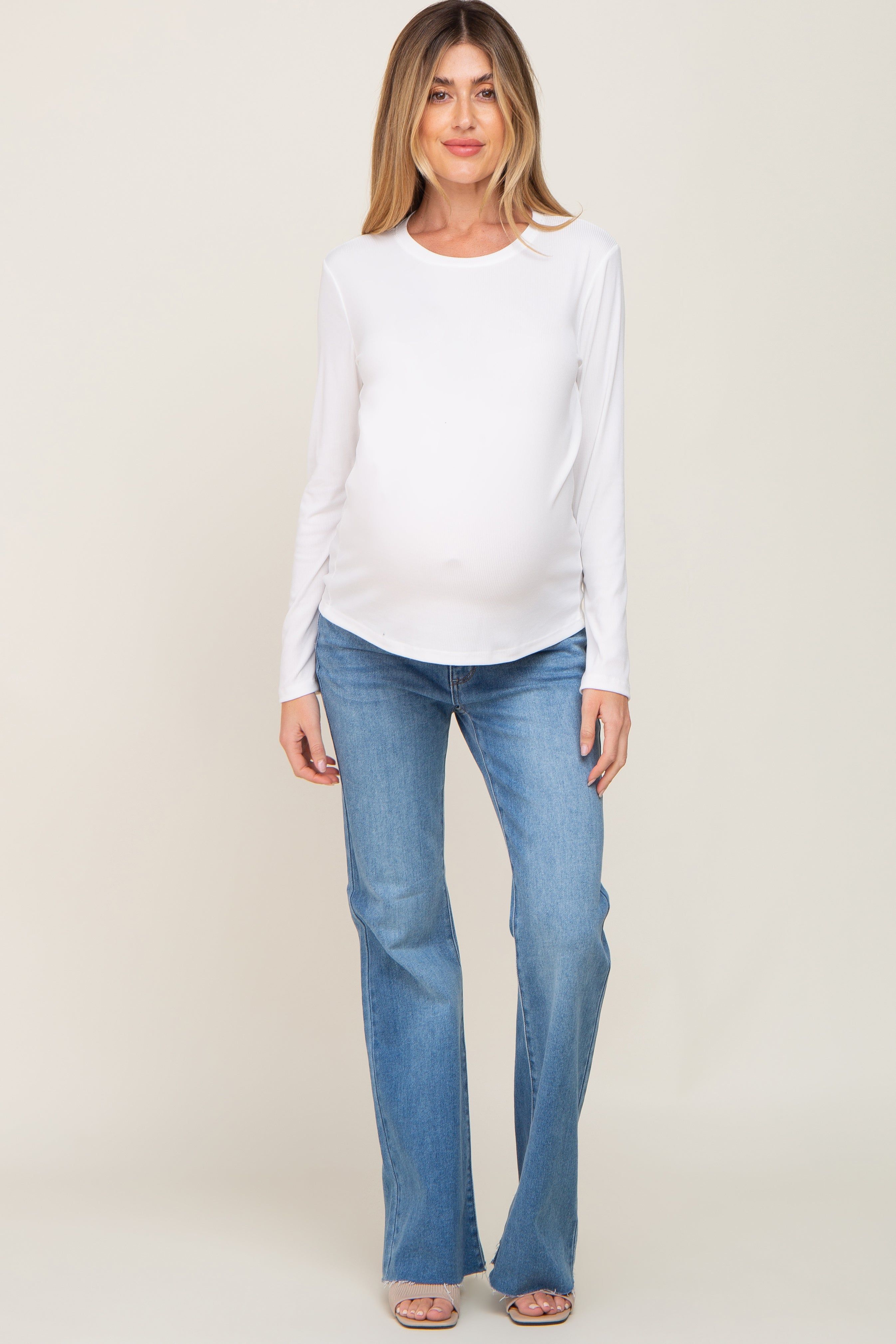 Ivory Ribbed Basic Long Sleeve Maternity Top sold by Pinkblush product image thumbnail 4