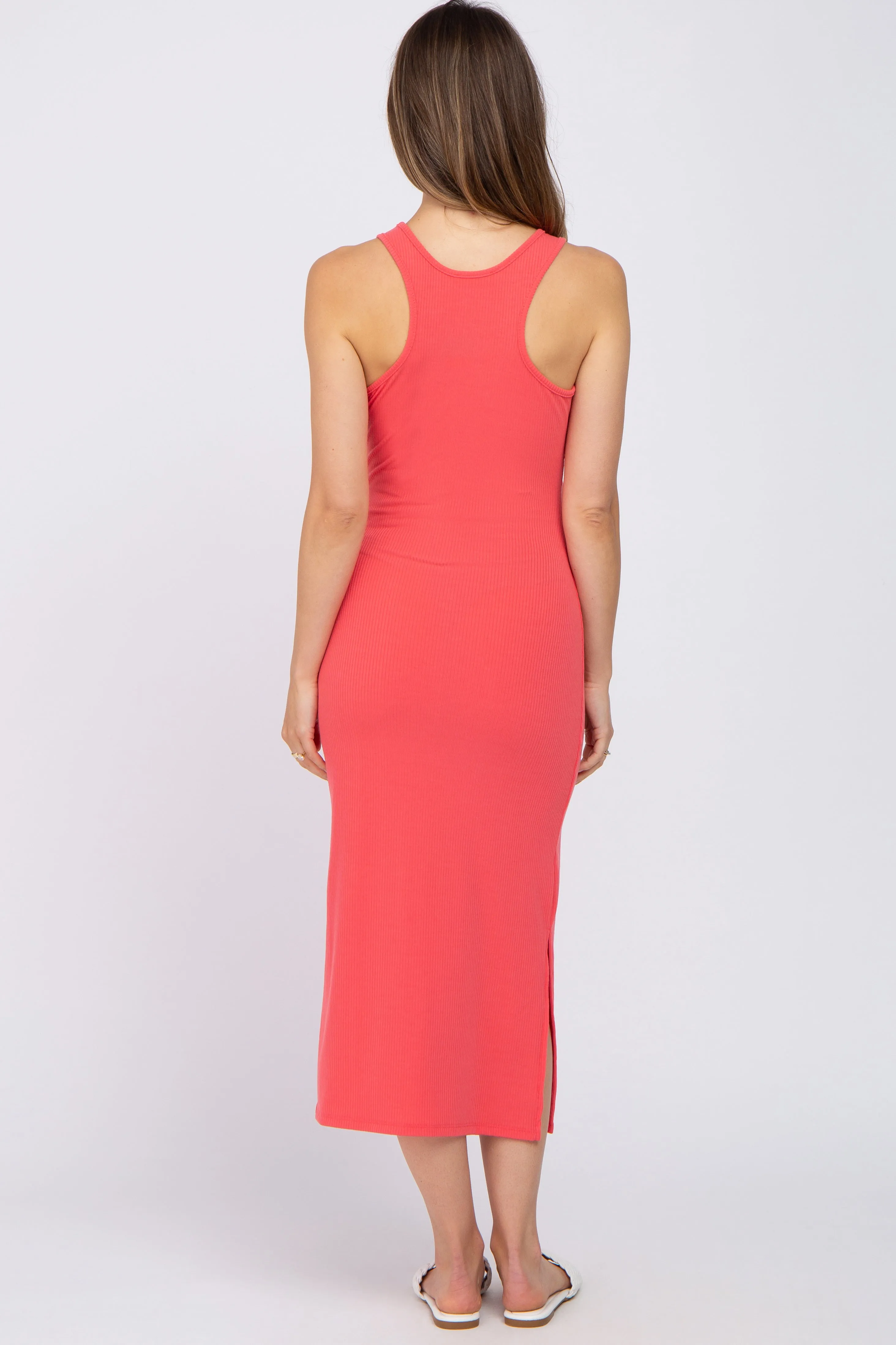 Coral Ribbed Side Slit Maternity Midi Dress sold by Pinkblush product image thumbnail 3