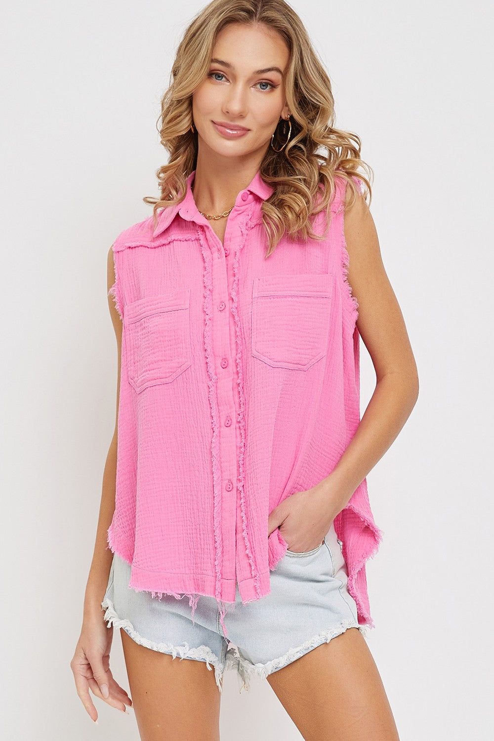 Pink Washed Cotton Gauze Shirt sold by Pinkblush