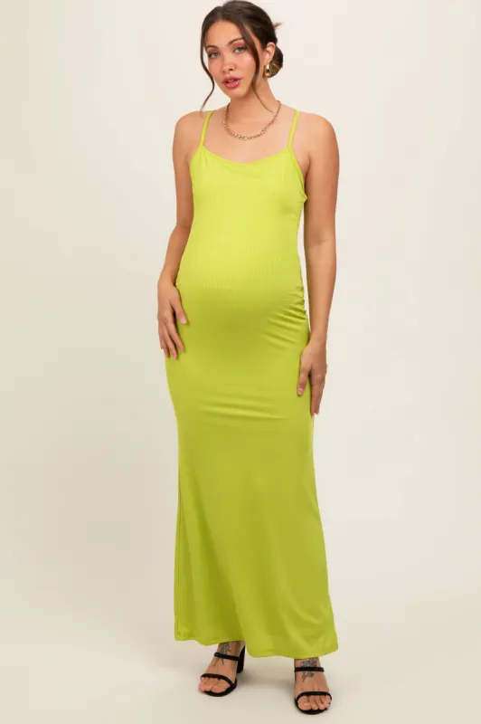 Lime Ribbed Fitted Maternity Maxi Dress sold by Pinkblush