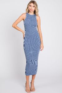 Blue Ribbed Maternity Fitted Midi Dress sold by Pinkblush