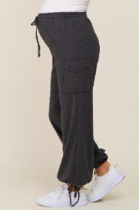 Charcoal Side Pocket Drawstring Ankle Tie Maternity Lounge Pants sold by Pinkblush