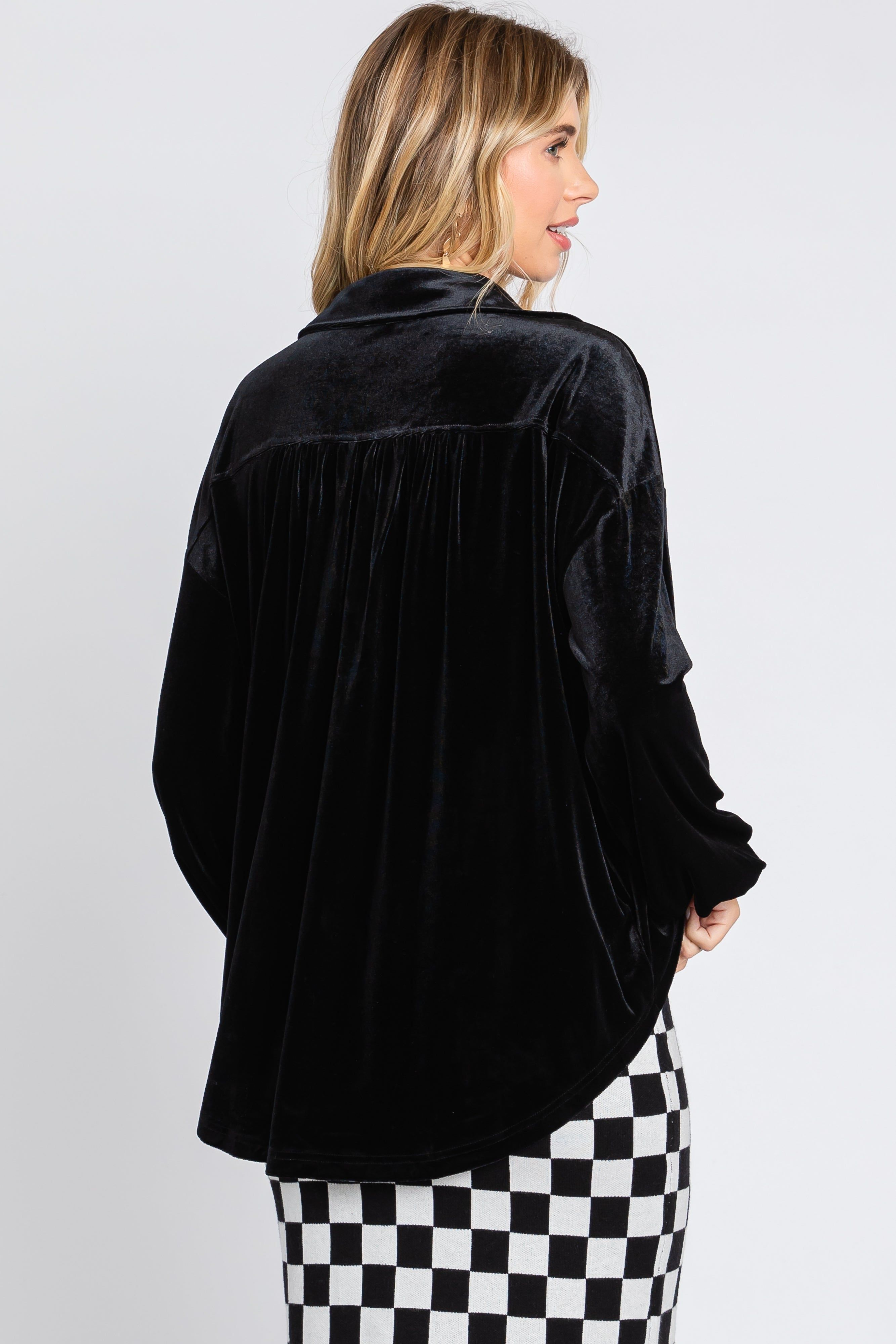 Black Velvet Button Front Collared Blouse sold by Pinkblush product image thumbnail 4