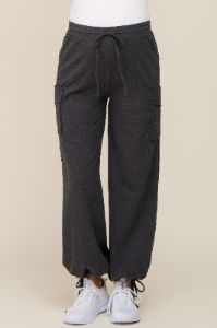 Charcoal Side Pocket Drawstring Ankle Tie Maternity Lounge Pants sold by Pinkblush