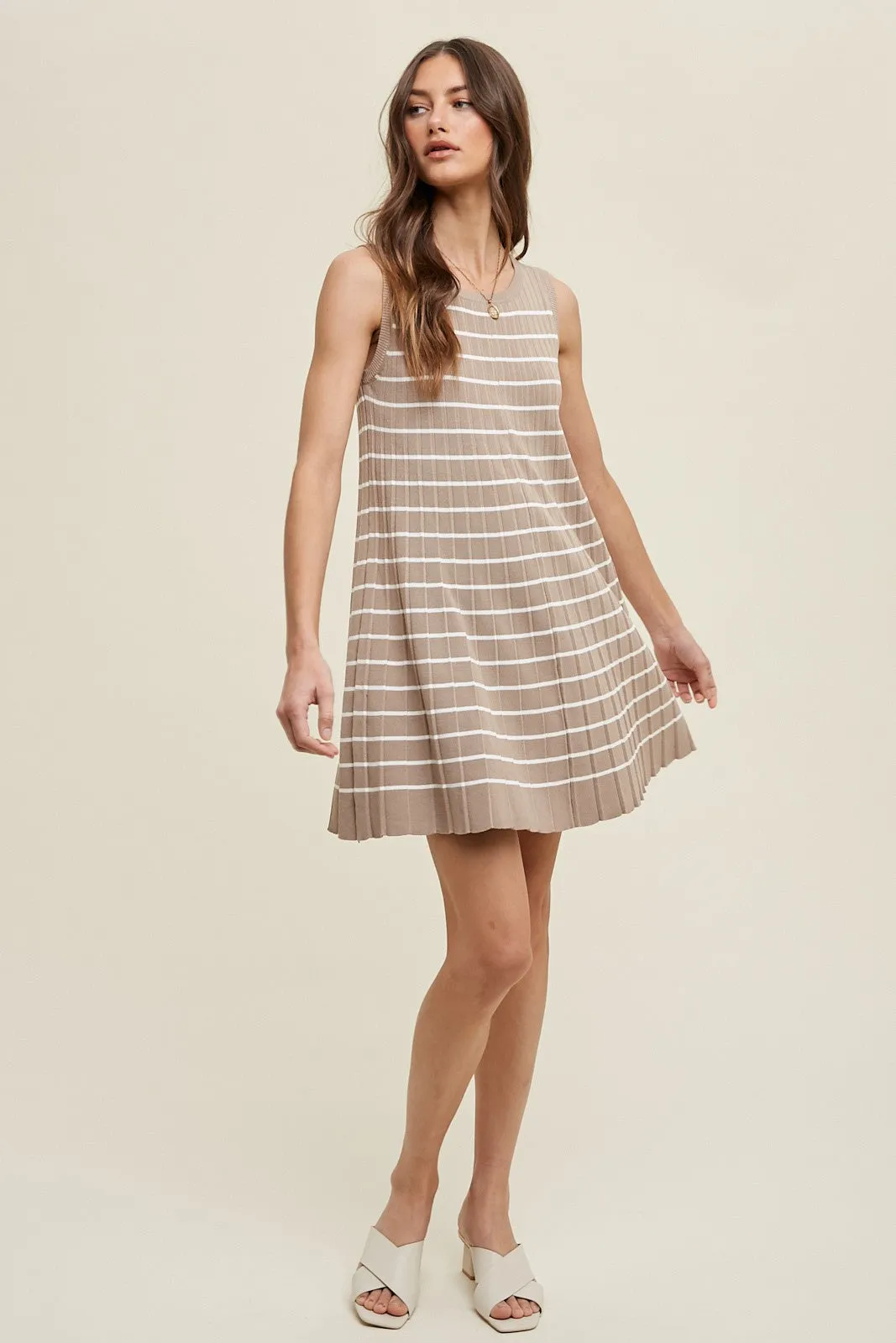Mocha Striped Pleated Dress sold by Pinkblush product image thumbnail 2