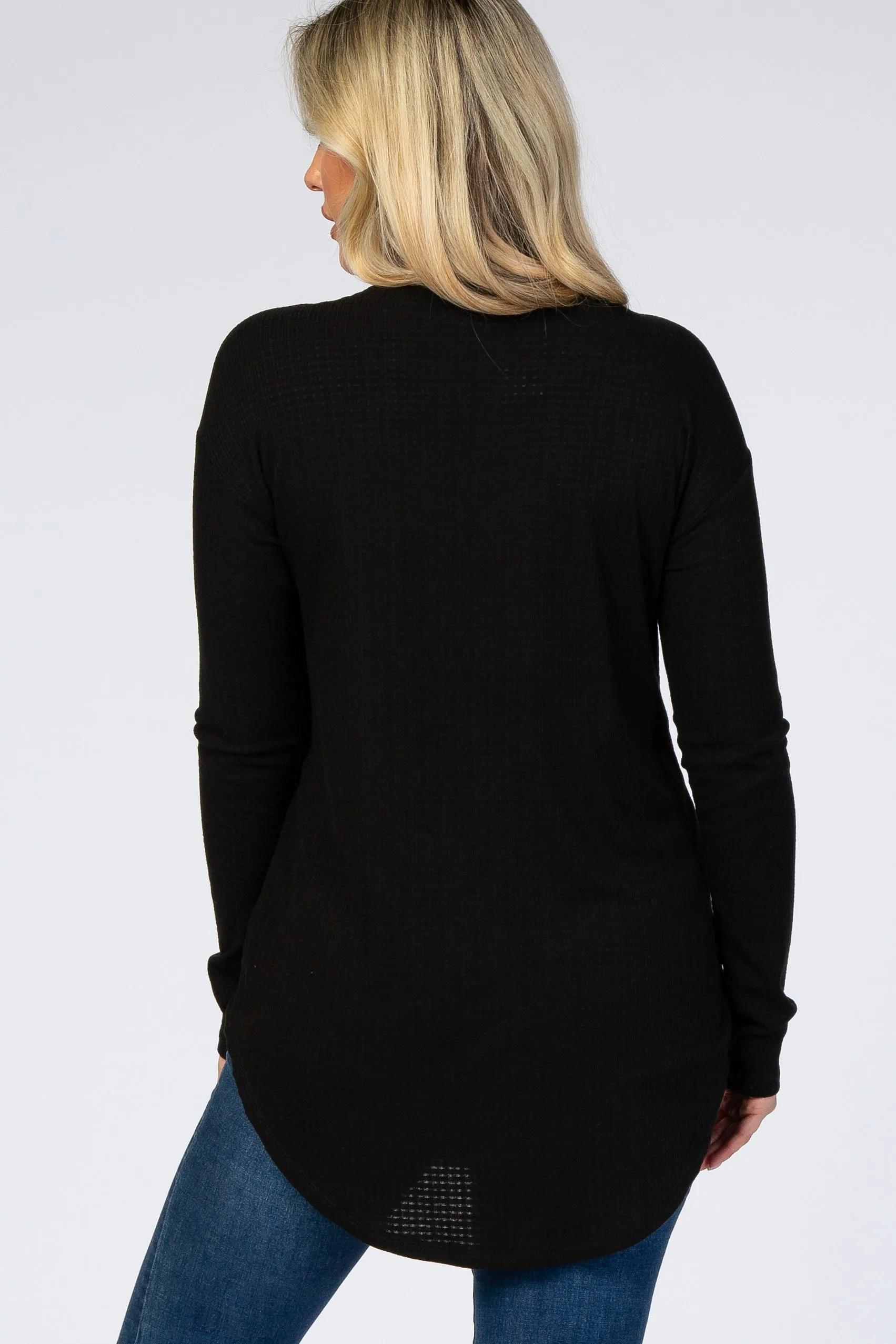 Black Long Sleeve Round Hem Textured Maternity Top sold by Pinkblush product image thumbnail 3