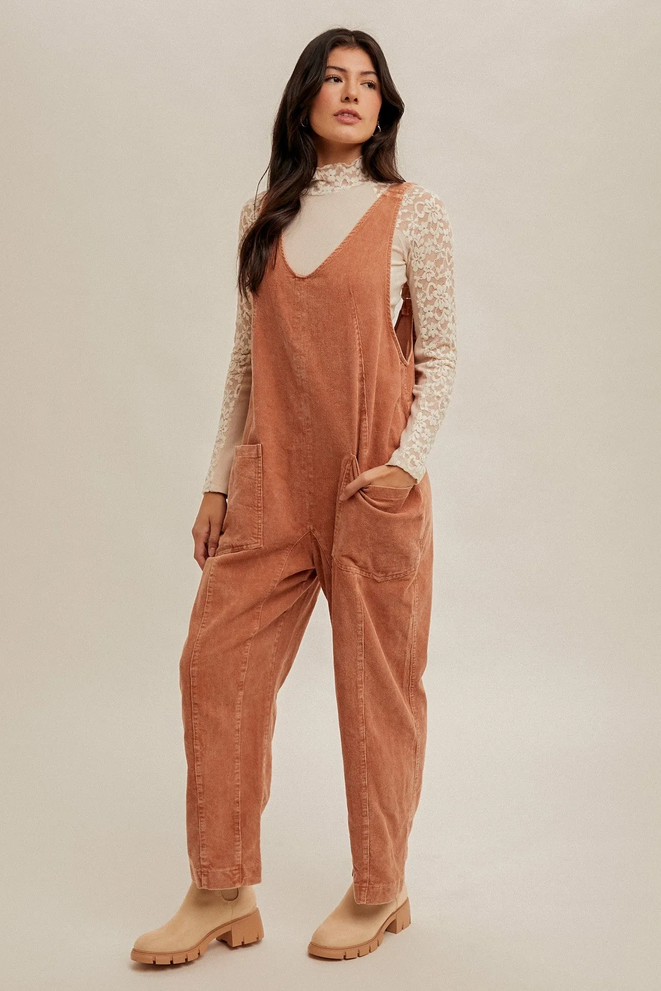 Rust Snow Wash Corduroy Overall sold by Pinkblush product image thumbnail 4