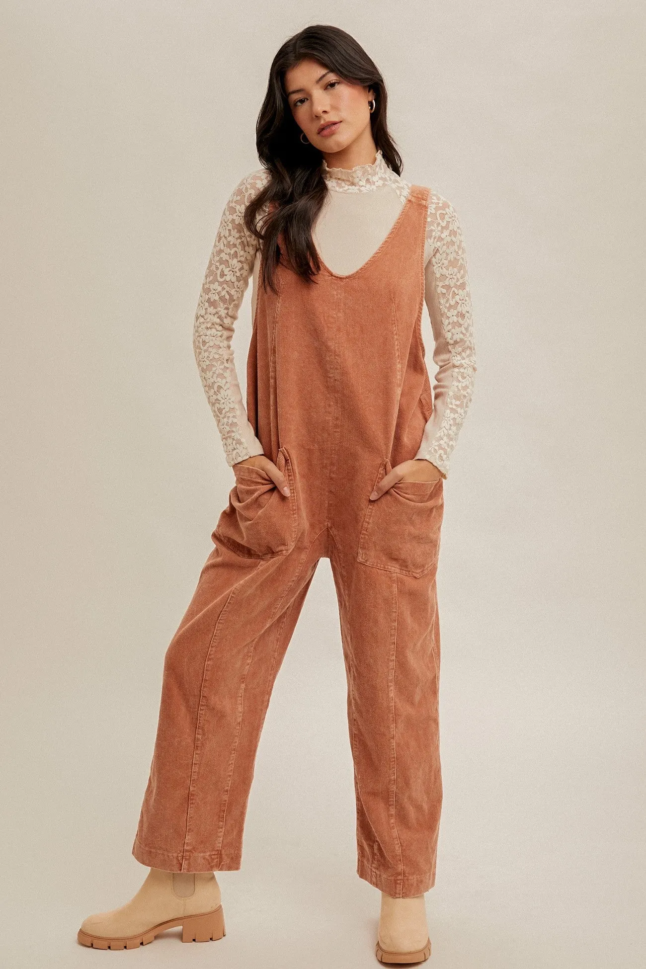 Rust Snow Wash Corduroy Overall sold by Pinkblush