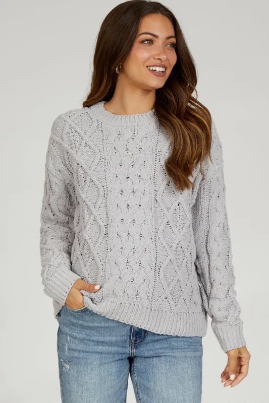 Grey Cable Knit Maternity Sweater sold by Pinkblush