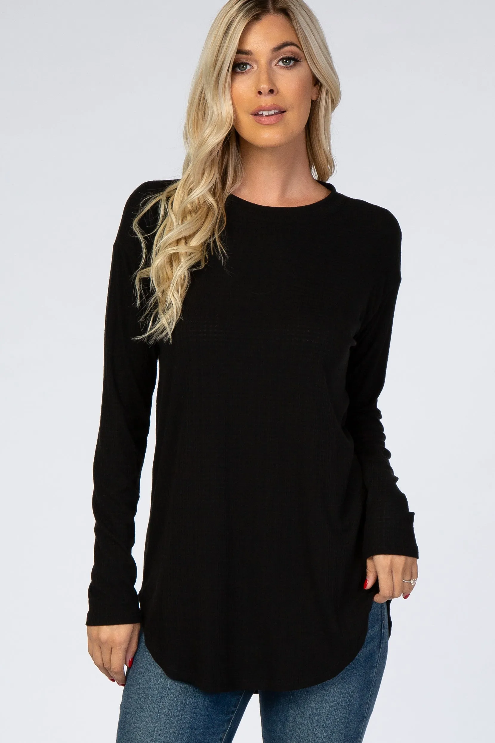 Black Long Sleeve Round Hem Textured Maternity Top sold by Pinkblush product image thumbnail 4