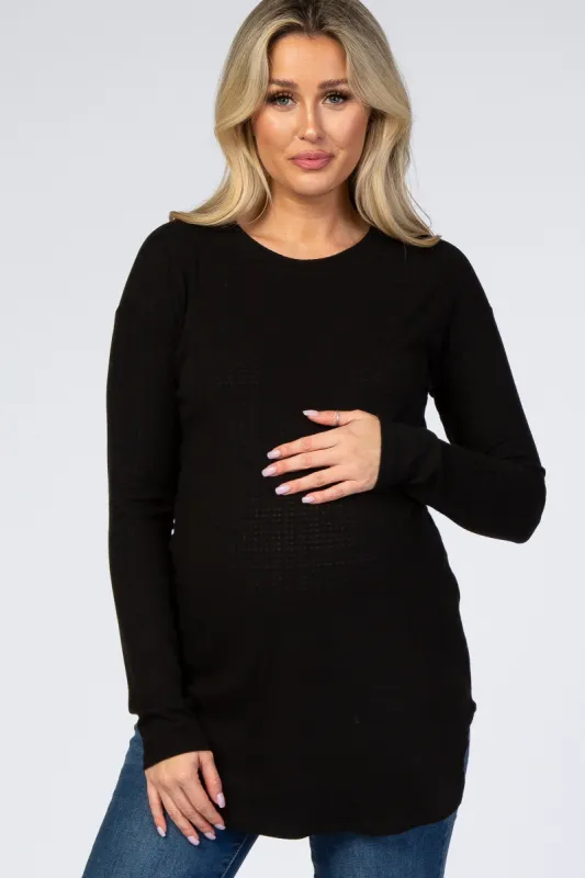 Black Long Sleeve Round Hem Textured Maternity Top sold by Pinkblush