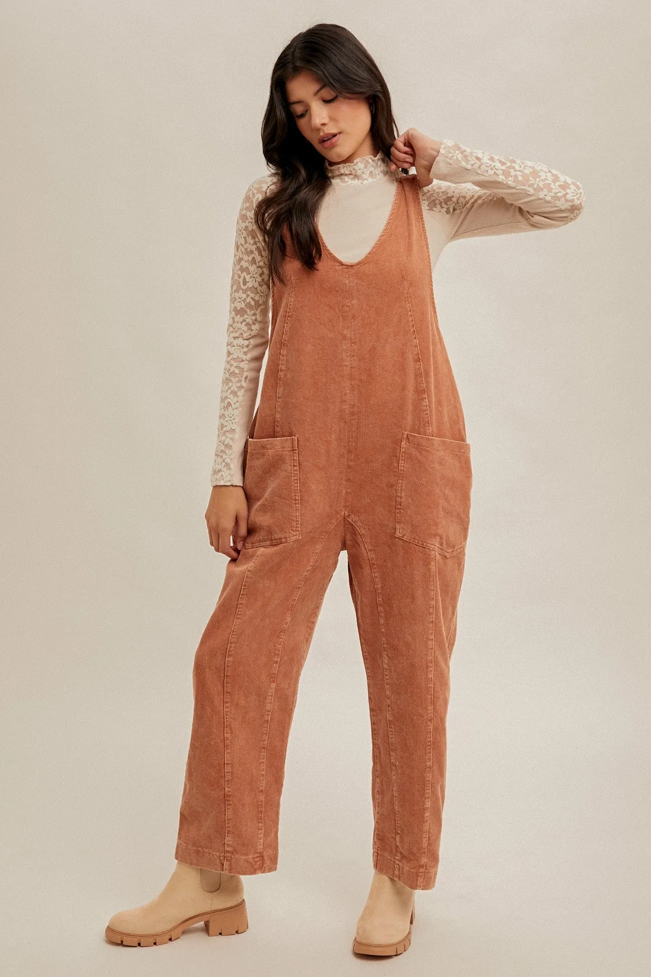 Rust Snow Wash Corduroy Overall sold by Pinkblush product image thumbnail 5