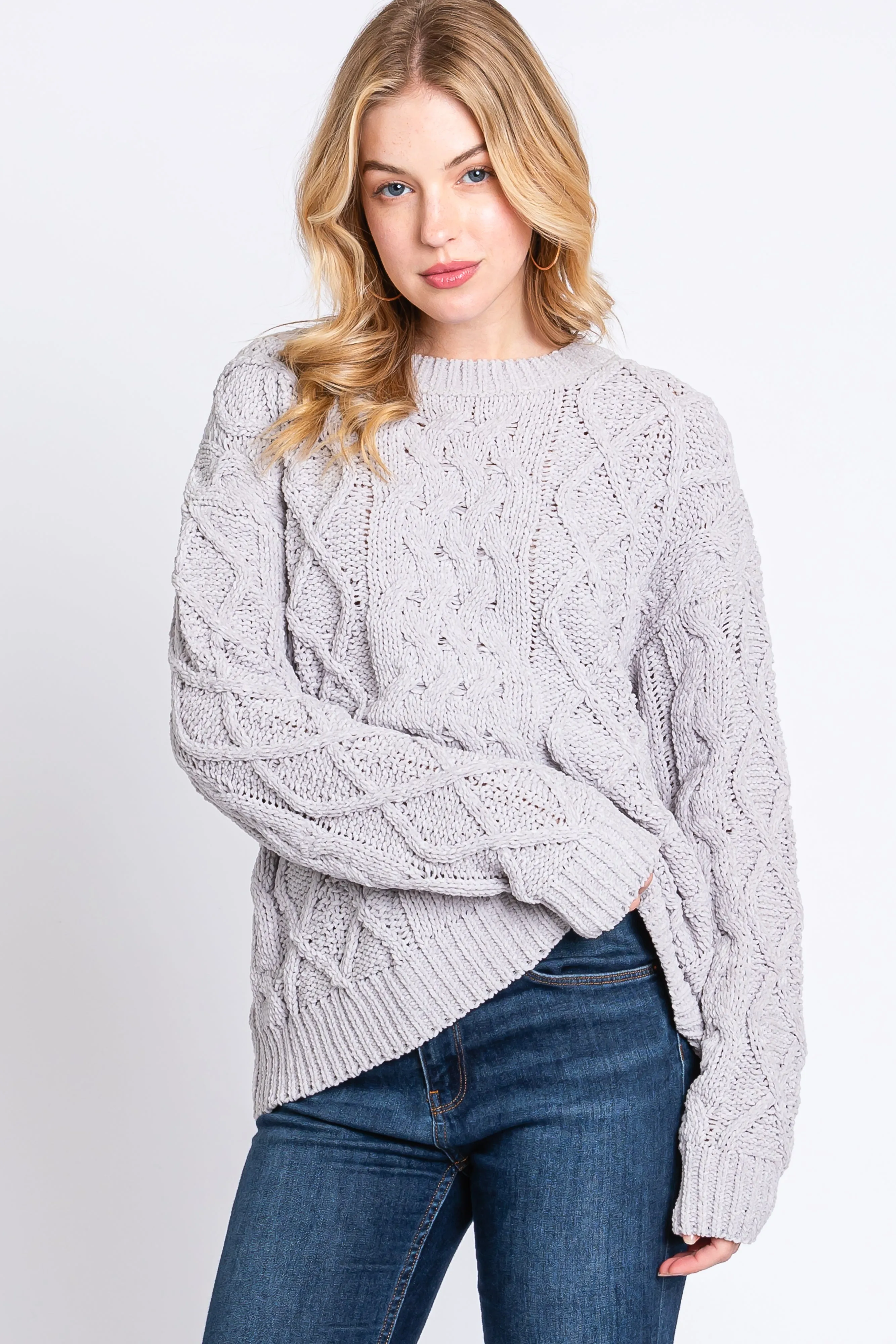 Grey Cable Knit Maternity Sweater sold by Pinkblush product image thumbnail 5