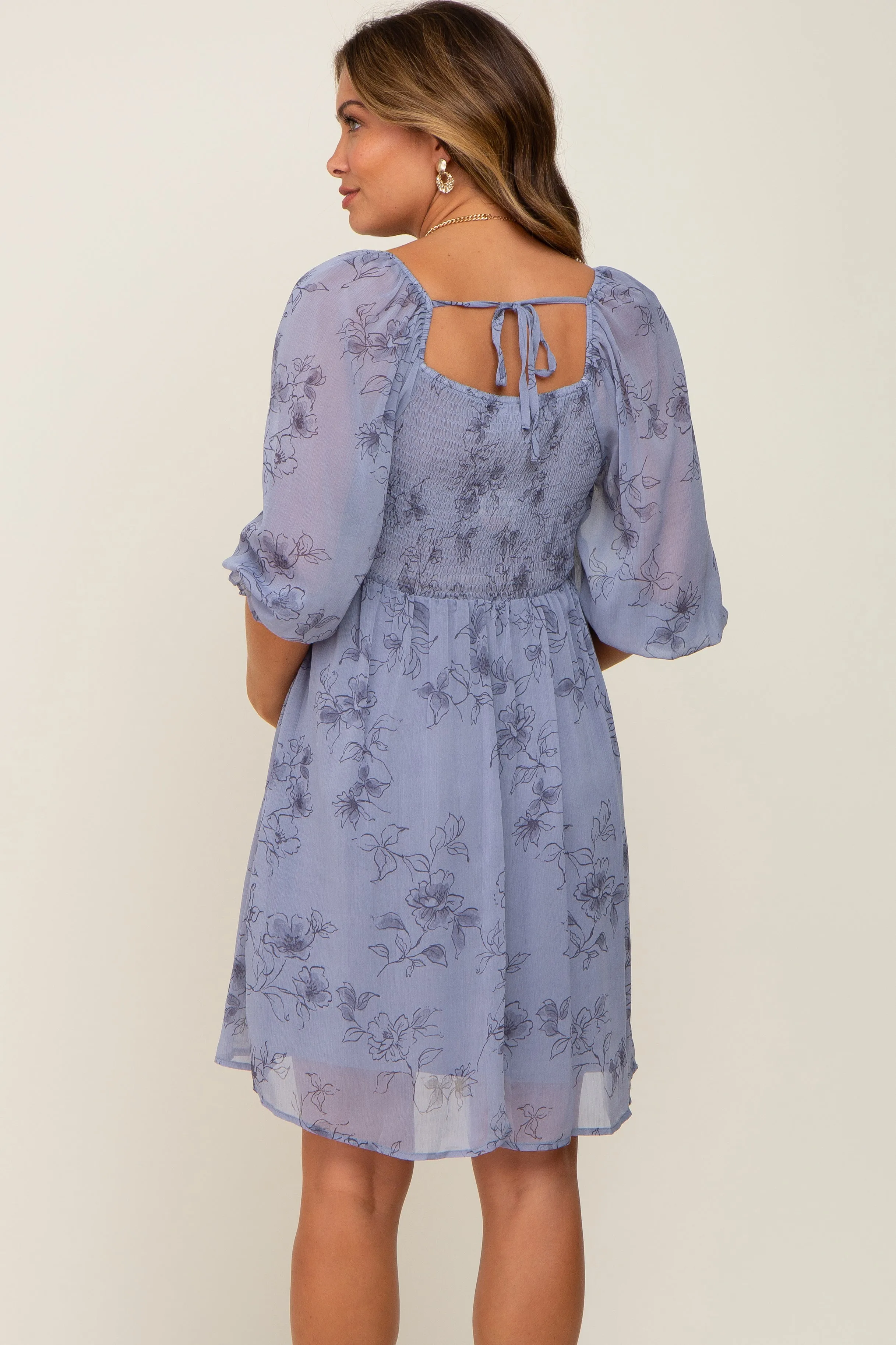 Blue Floral 3/4 Sleeve Chiffon Maternity Dress sold by Pinkblush product image thumbnail 3