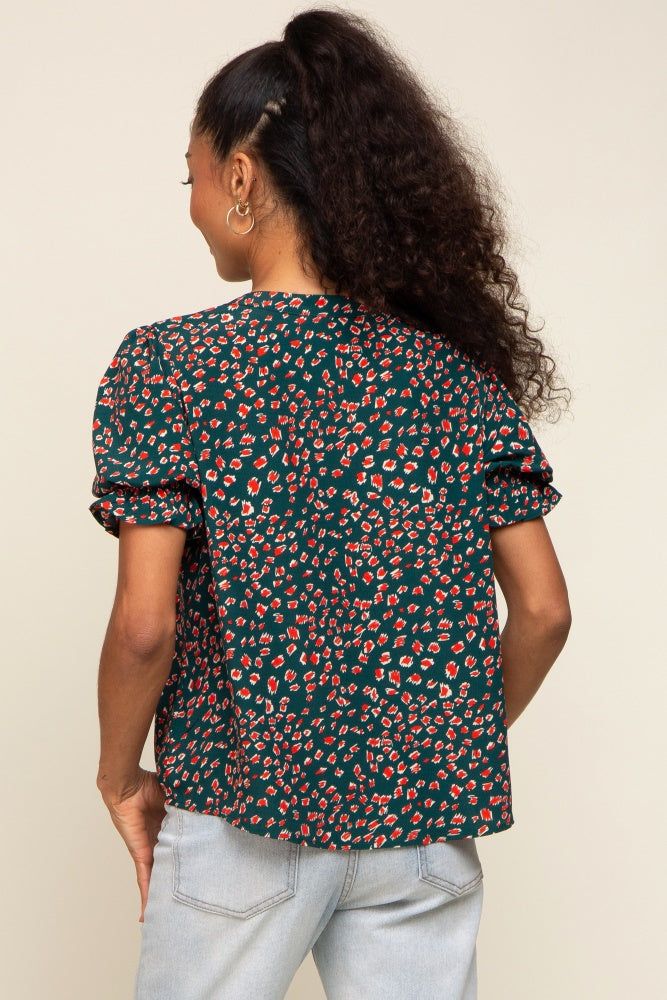 Forest Green Printed Puff Sleeve Blouse sold by Pinkblush product image thumbnail 3