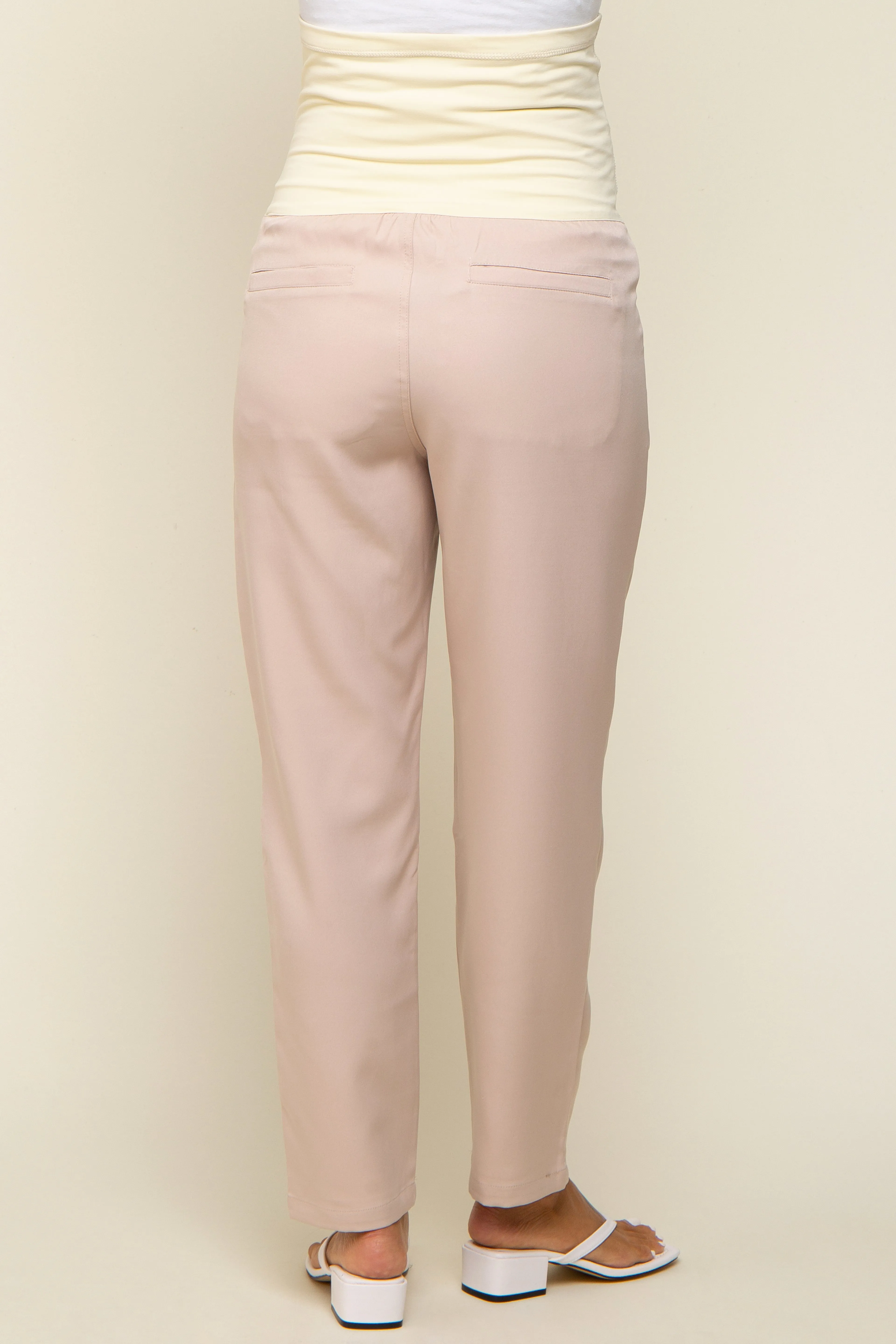 Beige Satin Crop Maternity Pants sold by Pinkblush product image thumbnail 5