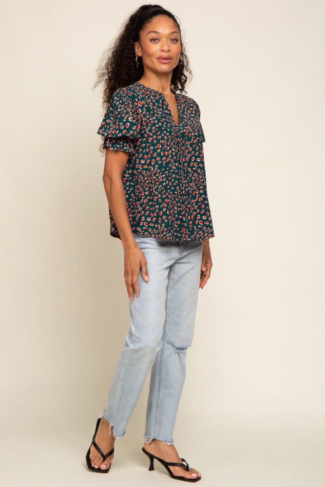Forest Green Printed Puff Sleeve Blouse sold by Pinkblush product image thumbnail 4