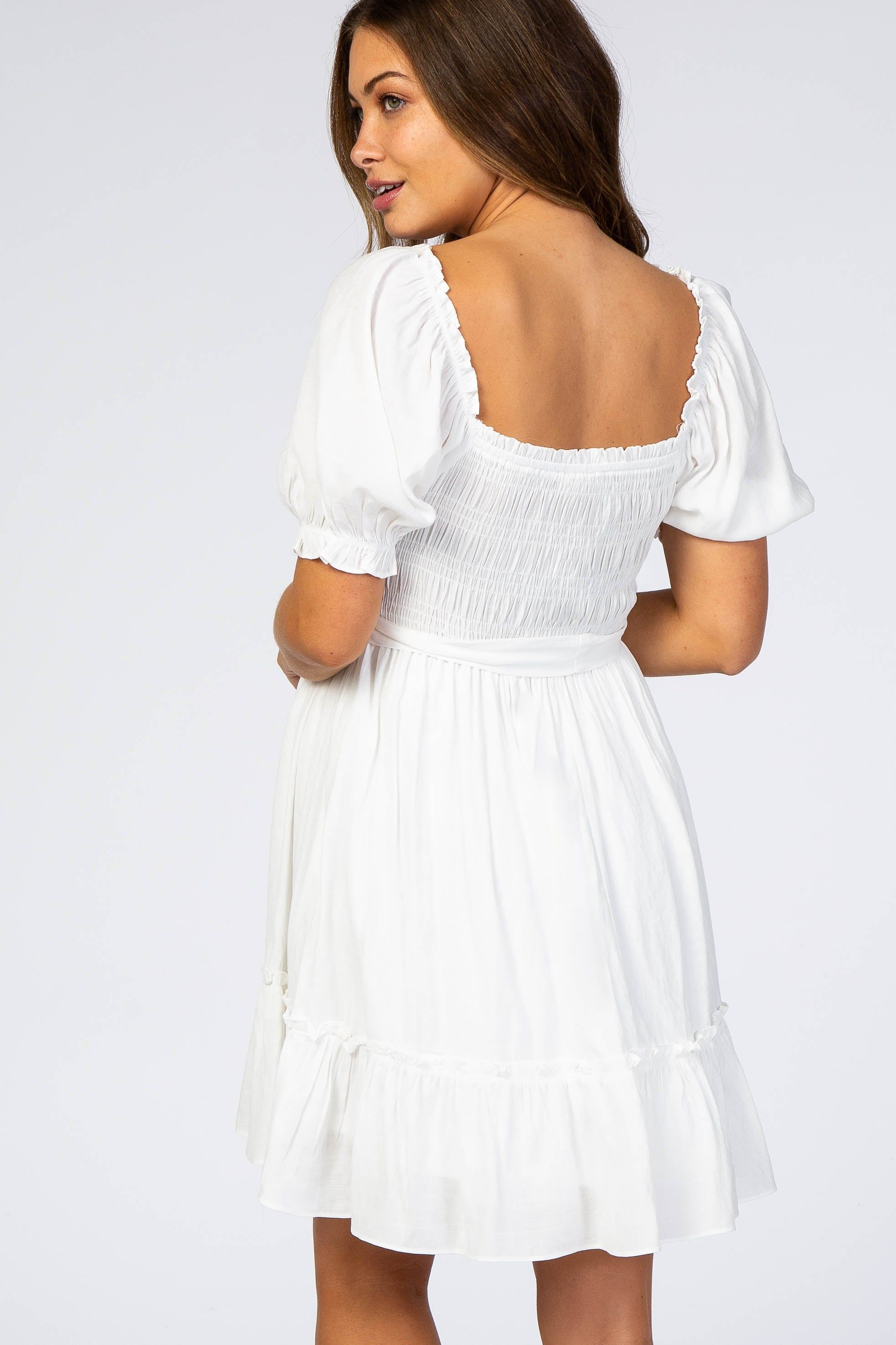 White Smocked Maternity Dress sold by Pinkblush product image thumbnail 3