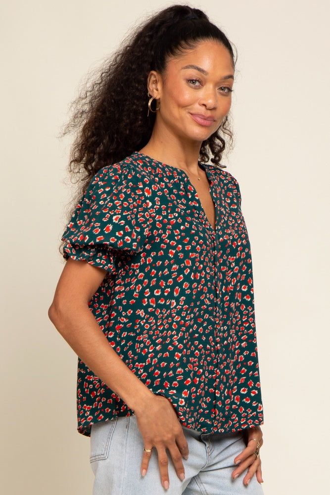 Forest Green Printed Puff Sleeve Blouse sold by Pinkblush product image thumbnail 2