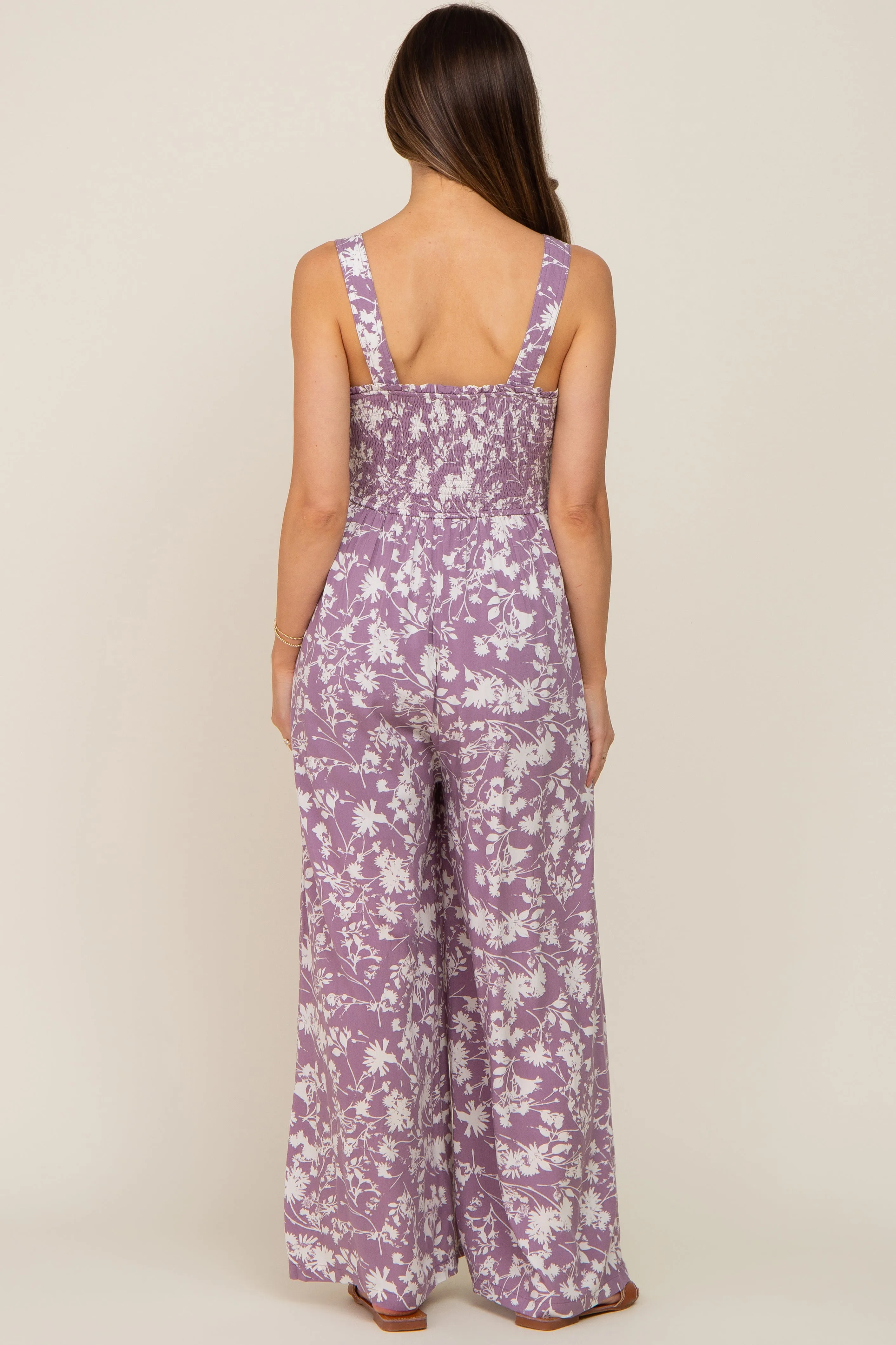 Lavender Floral Sweetheart Neck Maternity Jumpsuit sold by Pinkblush product image thumbnail 3
