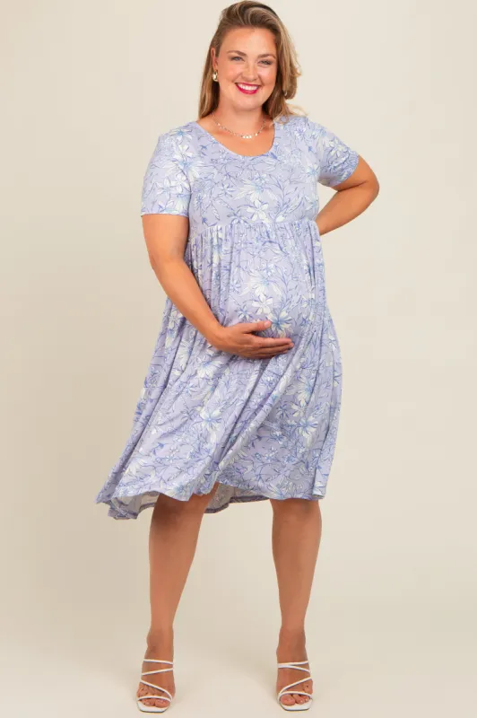 Lavender Floral Tiered Plus Maternity Midi Dress sold by Pinkblush
