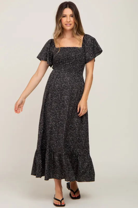 Black Floral Smocked Maternity Maxi Dress sold by Pinkblush