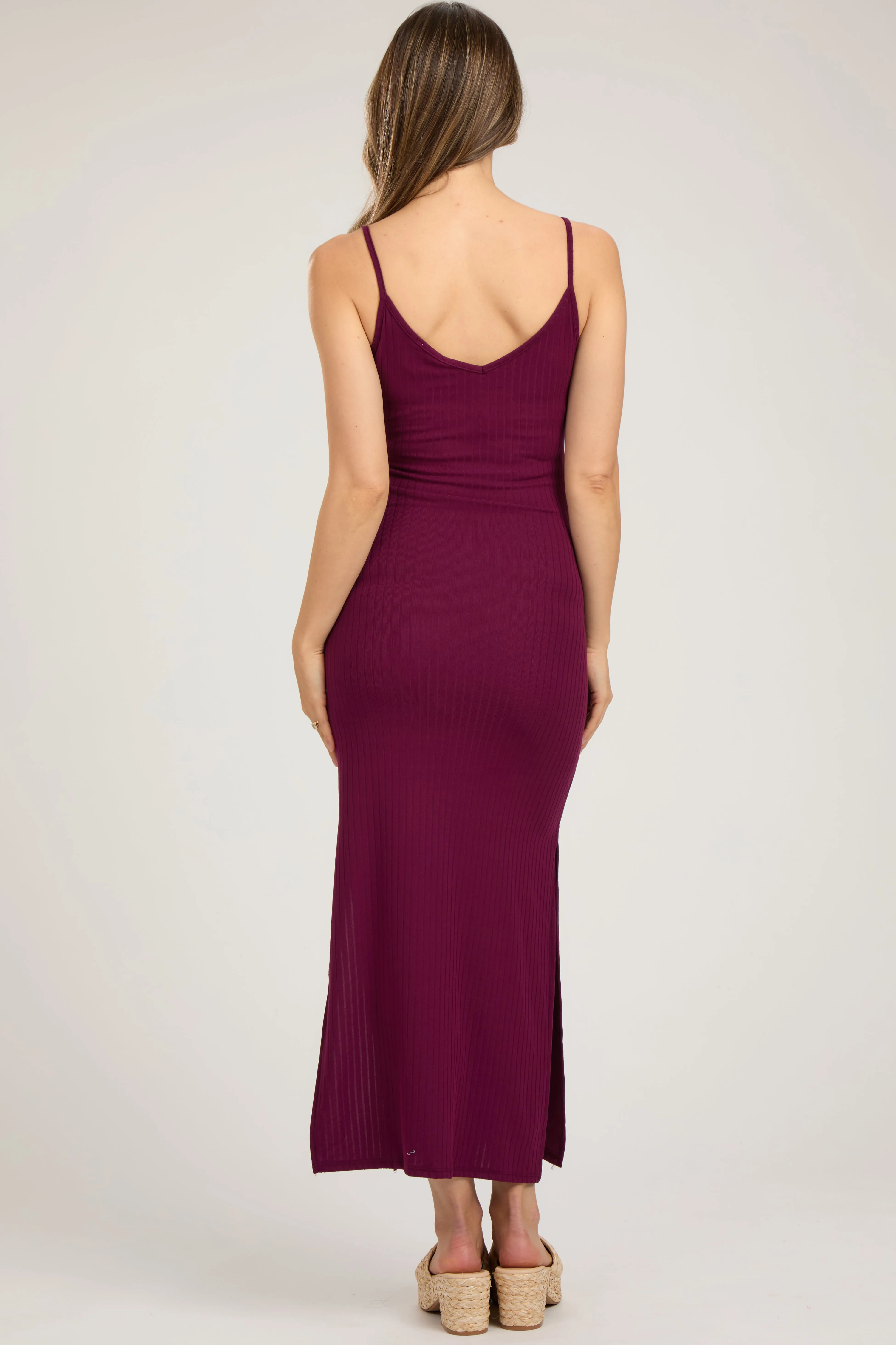Burgundy Ribbed Side Slit Maternity Maxi Dress sold by Pinkblush product image thumbnail 3