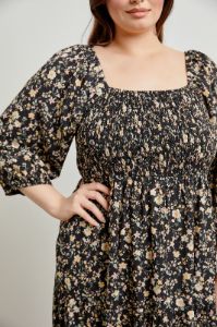 Black Floral Smocked Tiered Plus Maxi Dress sold by Pinkblush