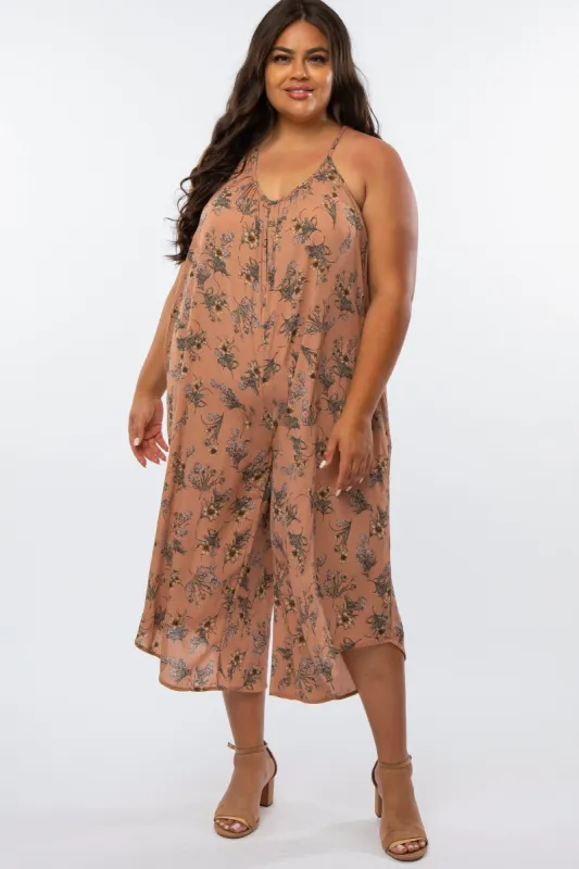 Mauve Floral Crop Plus Jumpsuit sold by Pinkblush